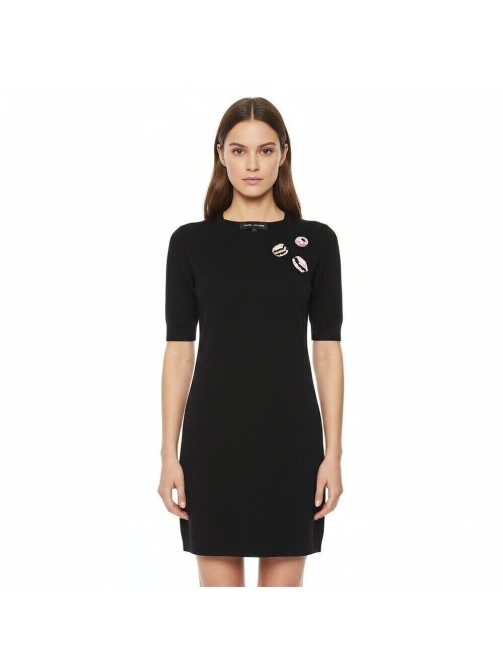 Marc Jacobs Black Wool Candy Embellished Mini Dress Beaded Sequin M 0297